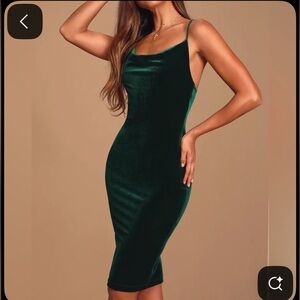 Lulu's Jazzy Belle Dark Forest Hunter Green Velvet Midi Below Knee Dress sz S